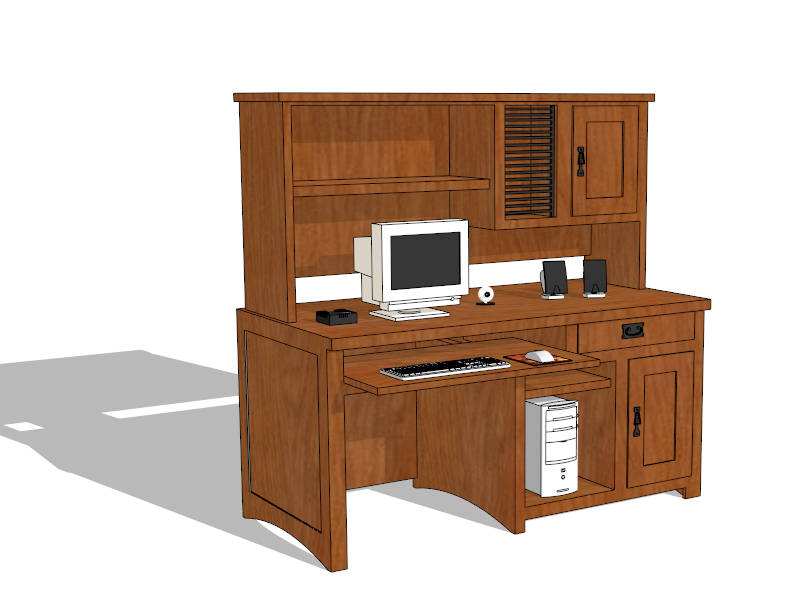 Home Office Computer Desk with Hutch sketchup model preview - SketchupBox