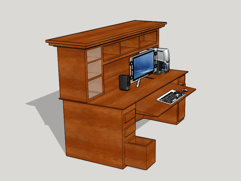 Wood Computer Desk with Hutch sketchup model preview - SketchupBox