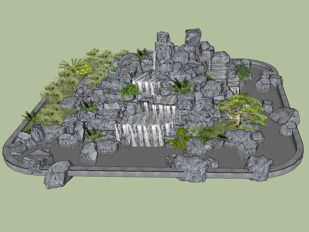 Rock Garden with Water Feature sketchup model preview - SketchupBox