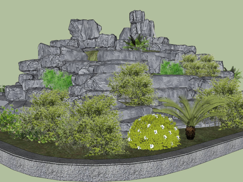 Rock Garden with Water Feature sketchup model preview - SketchupBox