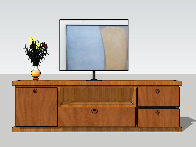 Wooden TV Stand with Drawers sketchup model preview - SketchupBox