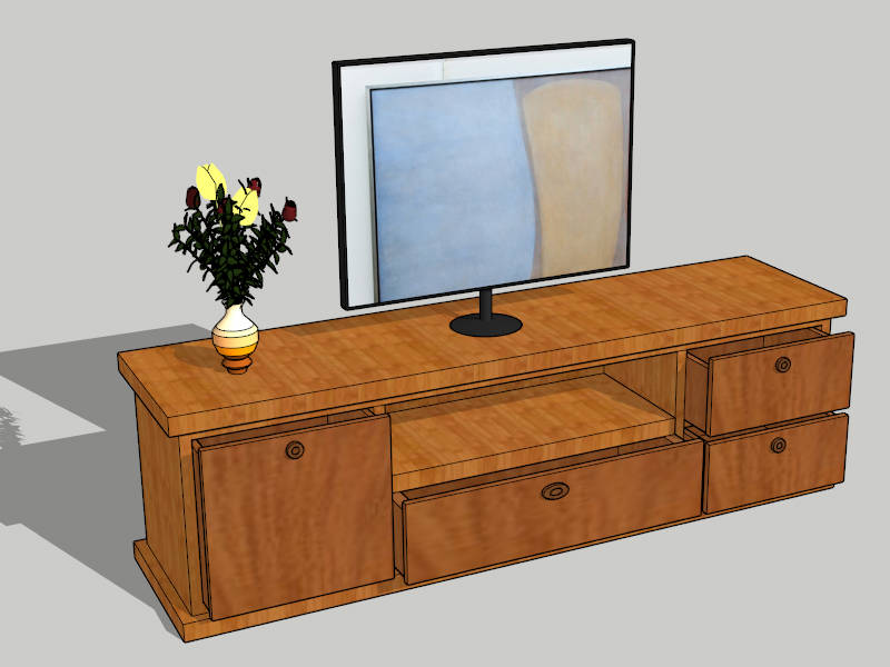 Wooden TV Stand with Drawers sketchup model preview - SketchupBox
