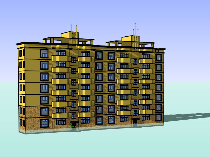 7-Storey Residential Condo Building sketchup model preview - SketchupBox