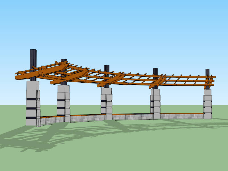 Curved Stone Pergola sketchup model preview - SketchupBox