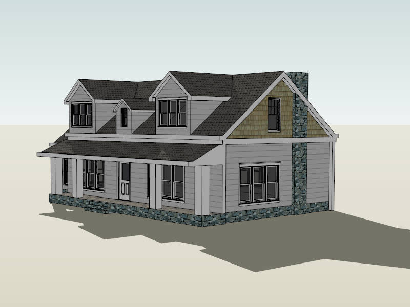 Modern Farmhouse Exterior Design sketchup model preview - SketchupBox