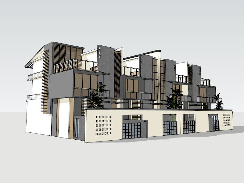 Modern Townhouse Exterior sketchup model preview - SketchupBox