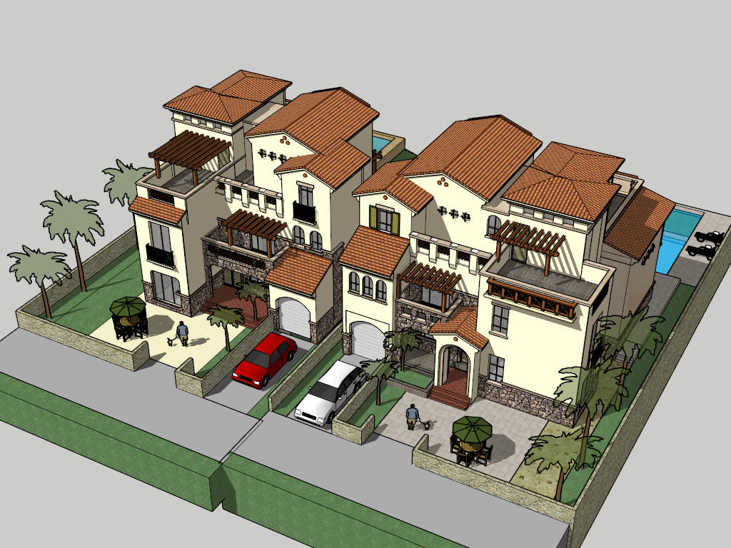 Contemporary Two Family Home Plan sketchup model preview - SketchupBox