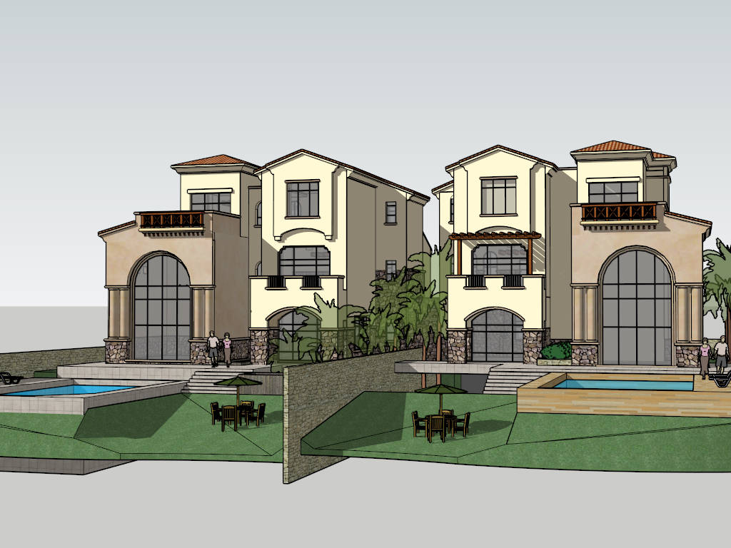 Contemporary Two Family Home Plan sketchup model preview - SketchupBox