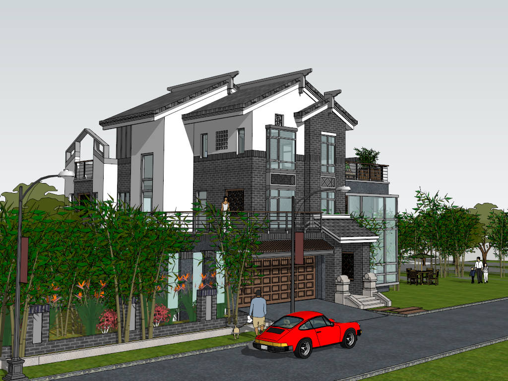 Modern Chinese House Exterior Design sketchup model preview - SketchupBox