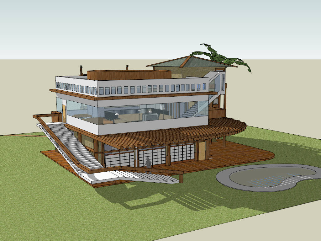 Small Tropical Villa sketchup model preview - SketchupBox