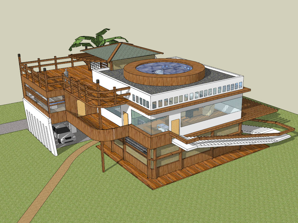 Small Tropical Villa sketchup model preview - SketchupBox