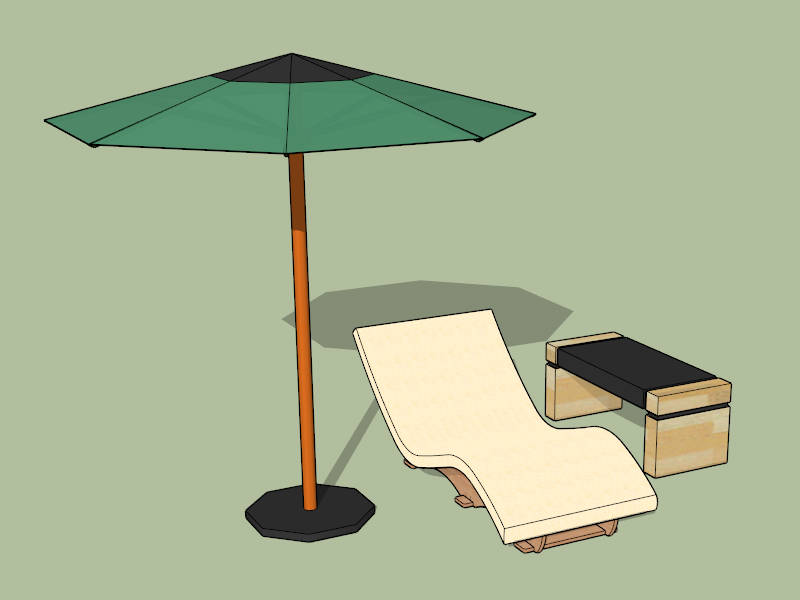 Pool Deck Chair with Umbrella sketchup model preview - SketchupBox