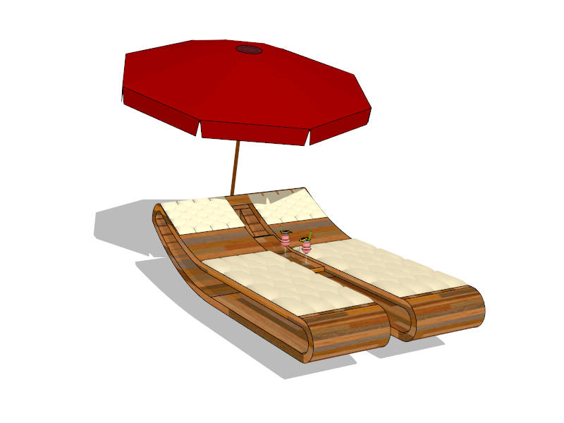 Double Chaise Lounge with Umbrella sketchup model preview - SketchupBox