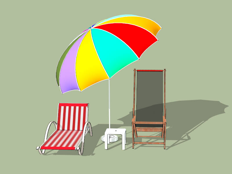 Double Beach Chair with Umbrella sketchup model preview - SketchupBox