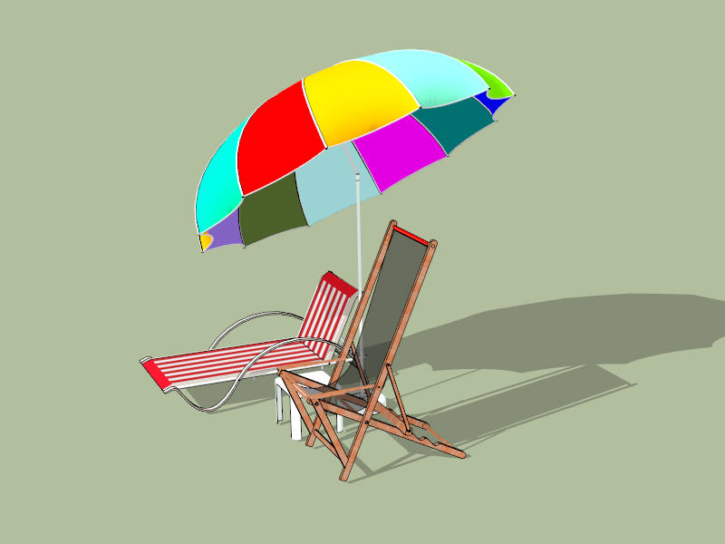 Double Beach Chair with Umbrella sketchup model preview - SketchupBox