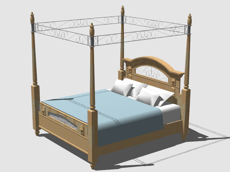 Wood Four Poster Bed sketchup model preview - SketchupBox