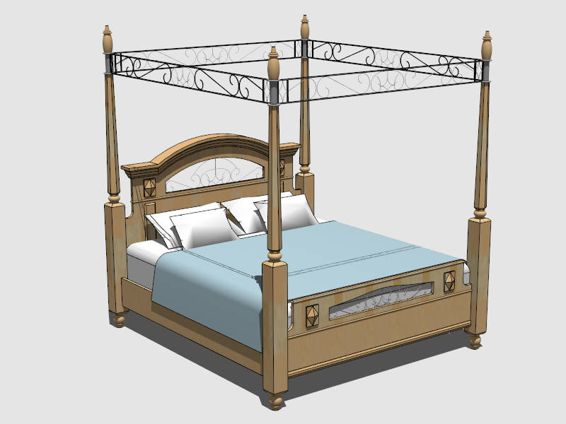 Wood Four Poster Bed sketchup model preview - SketchupBox