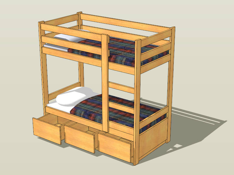 Bunk Bed With Drawers sketchup model preview - SketchupBox