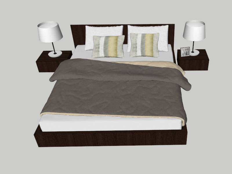 Modern King Platform Bed with Nightstands sketchup model preview - SketchupBox