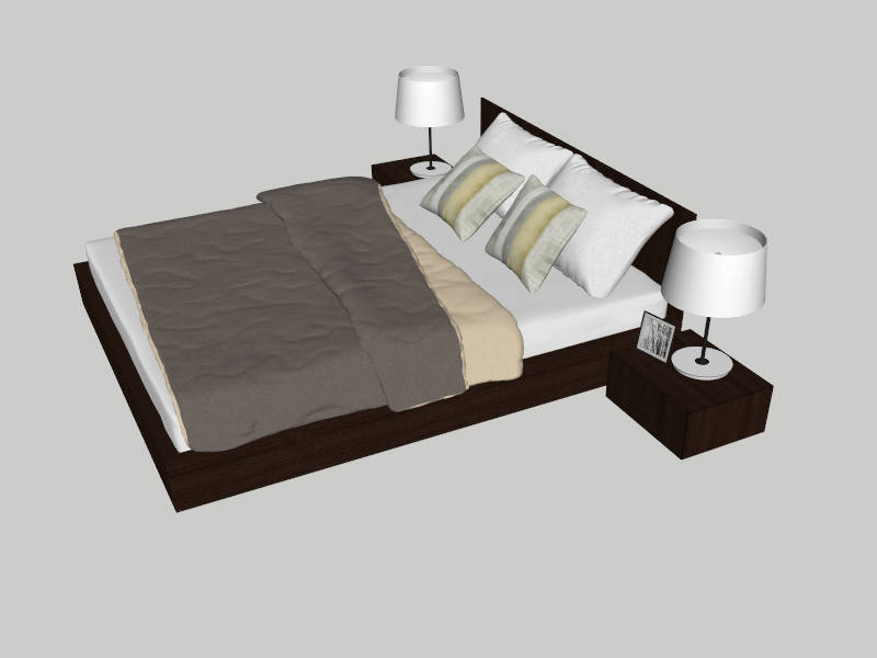 Modern King Platform Bed with Nightstands sketchup model preview - SketchupBox