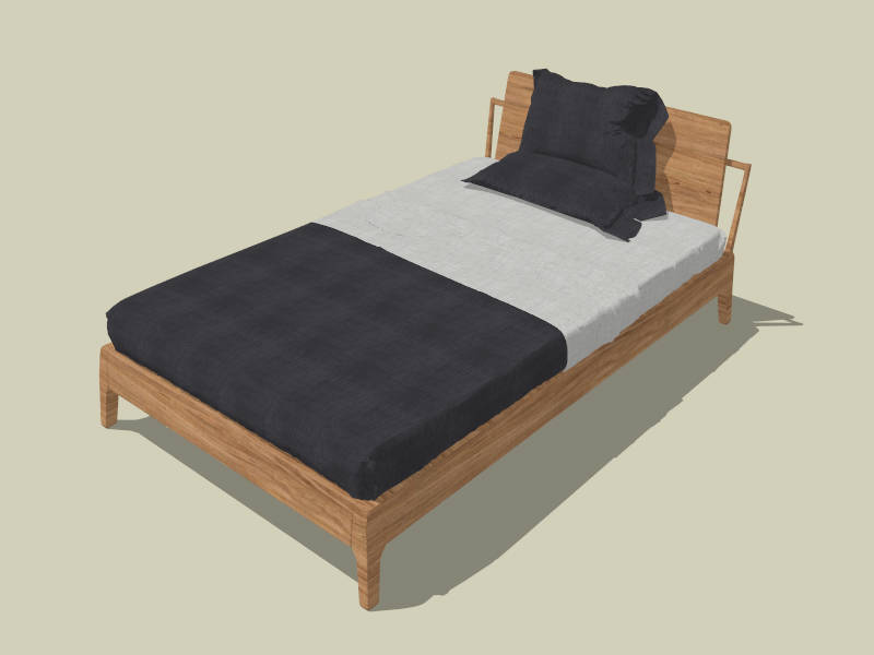 Wooden Single Bed sketchup model preview - SketchupBox