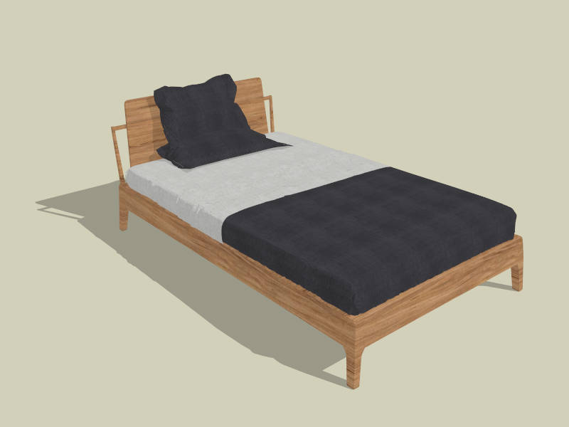 Wooden Single Bed sketchup model preview - SketchupBox