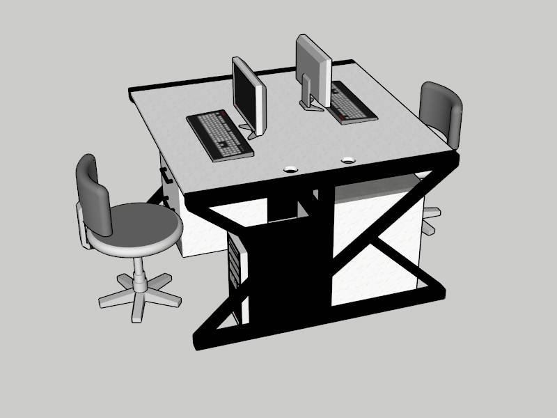 2 Person Office Desk Workstation sketchup model preview - SketchupBox