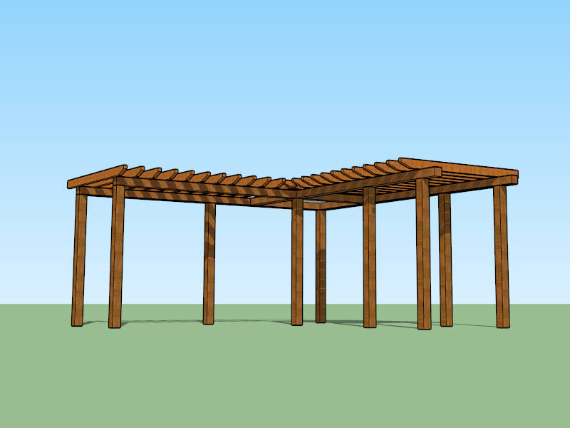 L-shaped Wood Pergola sketchup model preview - SketchupBox