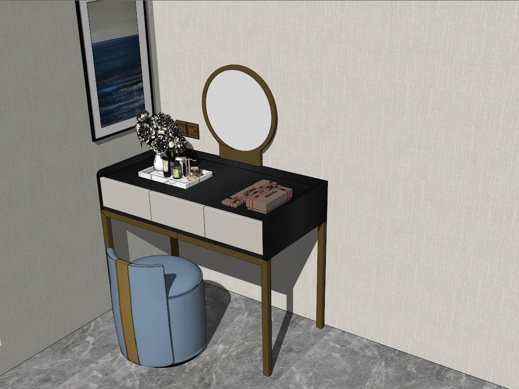 Elegant Dressing Table with Mirror sketchup model preview - SketchupBox