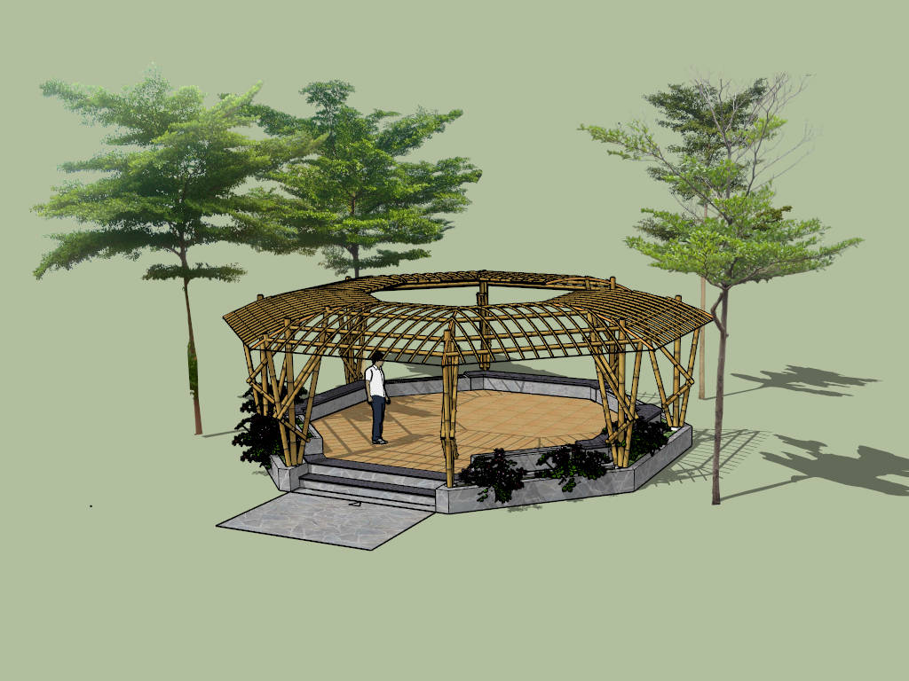 Bamboo Pavilion Design SketchUp 3D Model .skp File Download - SketchupBox