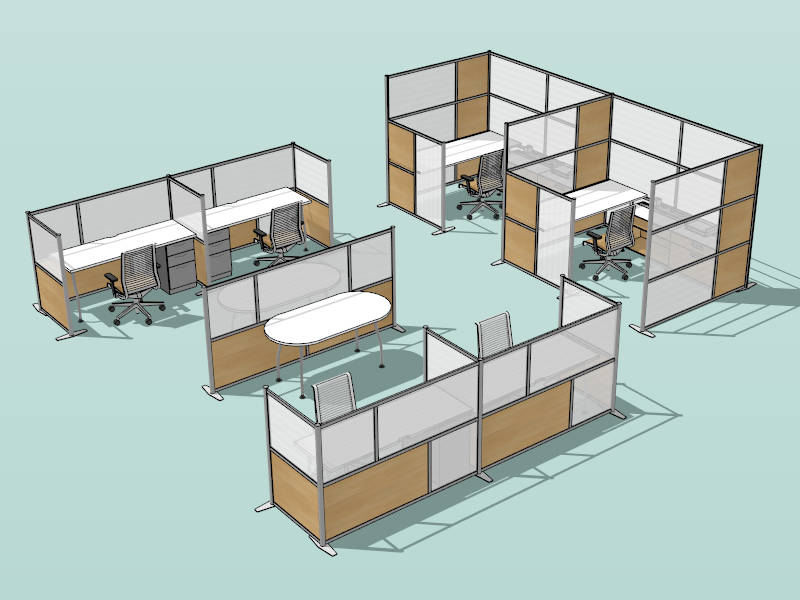 Office Cubicle Layout Ideas sketchup model preview - SketchupBox