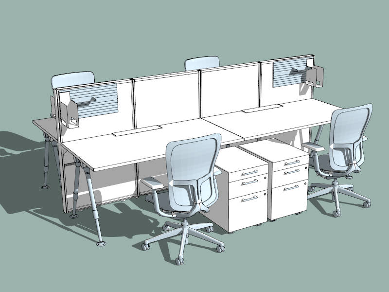 4 Person Office Workstation sketchup model preview - SketchupBox