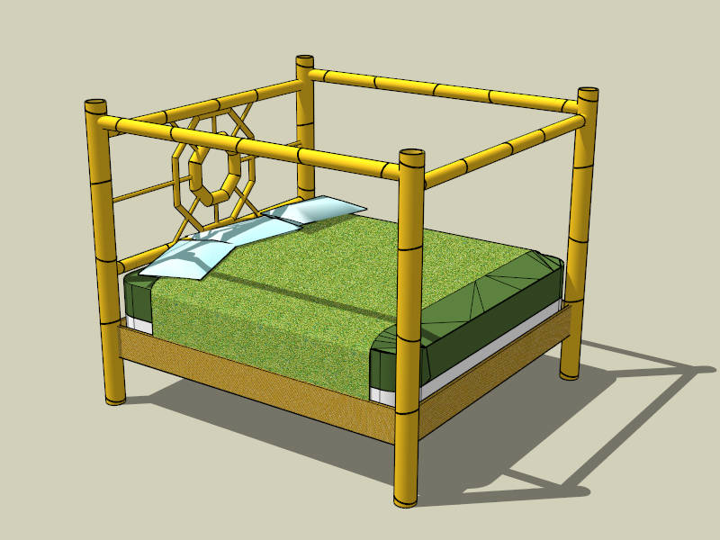 Bamboo Canopy Bed sketchup model preview - SketchupBox