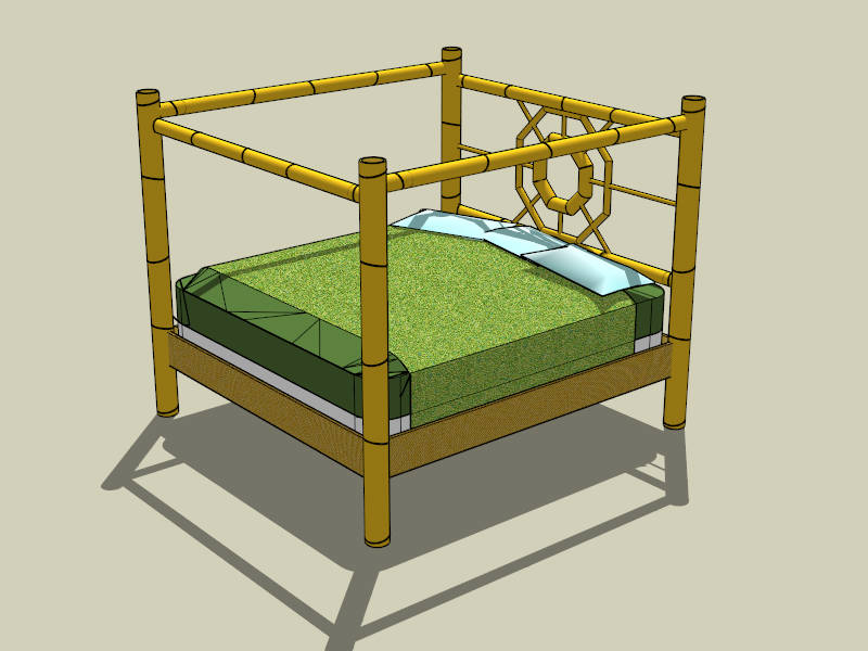 Bamboo Canopy Bed sketchup model preview - SketchupBox