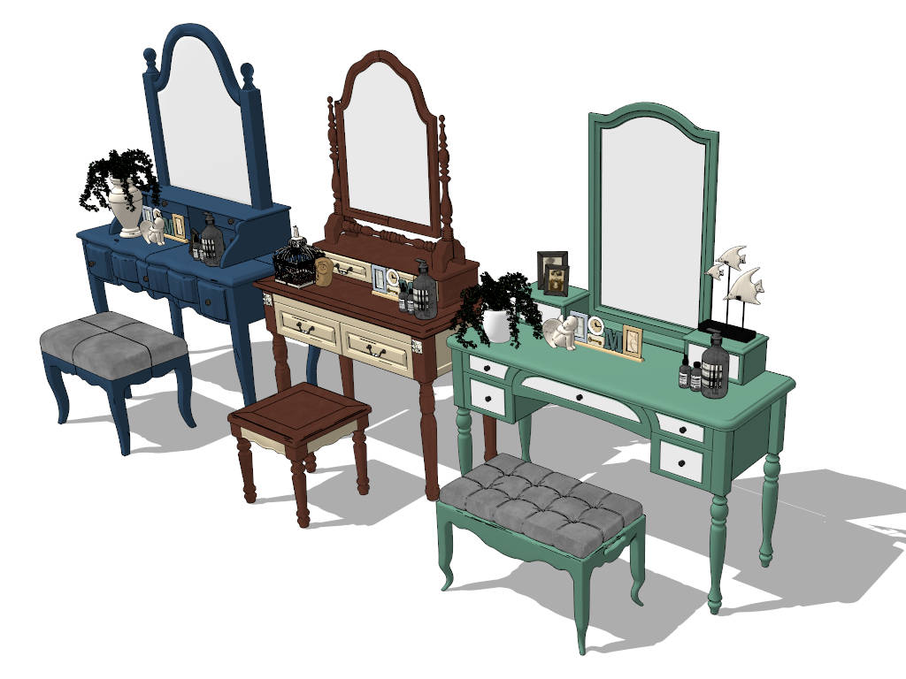 Vintage Vanity Dressing Table Collections sketchup model preview - SketchupBox