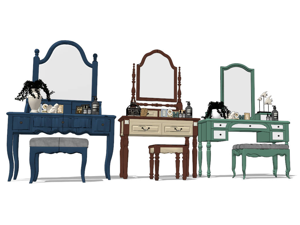 Vintage Vanity Dressing Table Collections sketchup model preview - SketchupBox