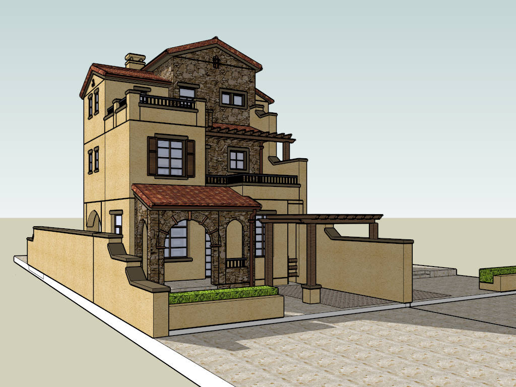 Small 3-Story House Design sketchup model preview - SketchupBox