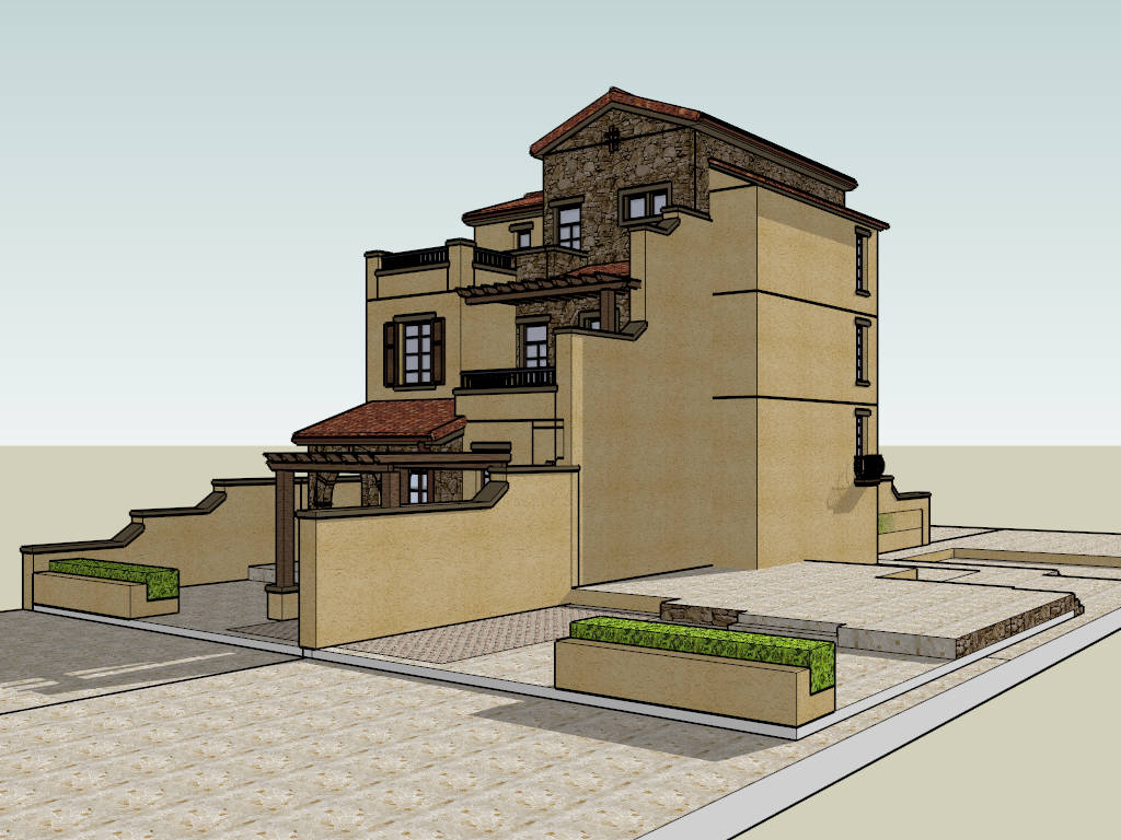 Small 3-Story House Design sketchup model preview - SketchupBox