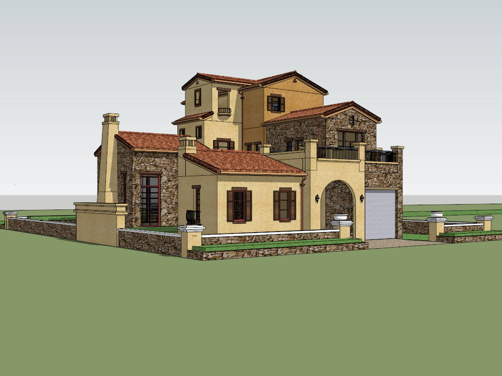 Country Style Villa Design sketchup model preview - SketchupBox