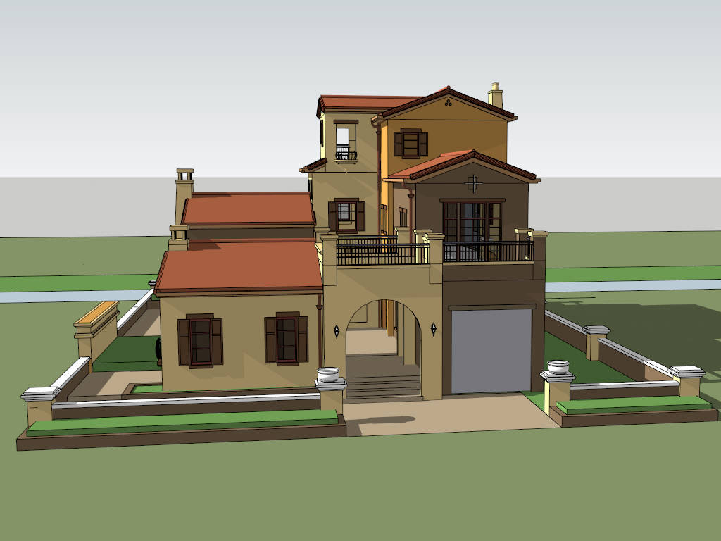 Country Style Villa Design sketchup model preview - SketchupBox