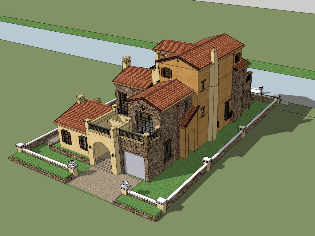 Country Style Villa Design sketchup model preview - SketchupBox