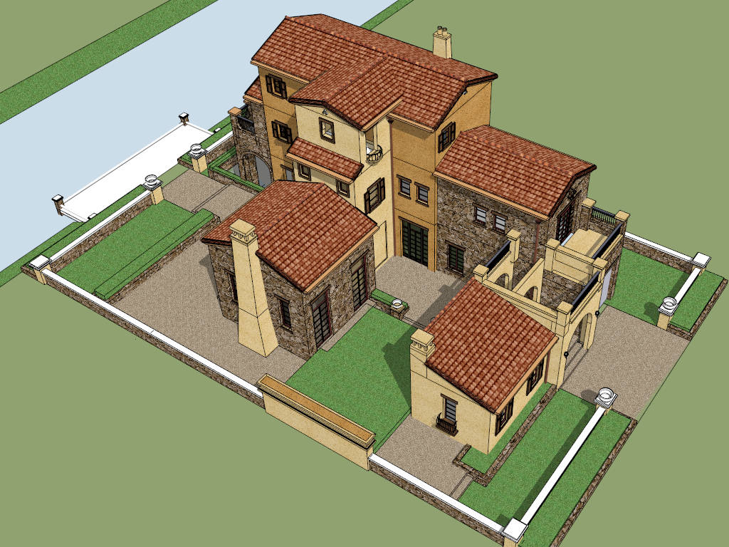 Country Style Villa Design sketchup model preview - SketchupBox