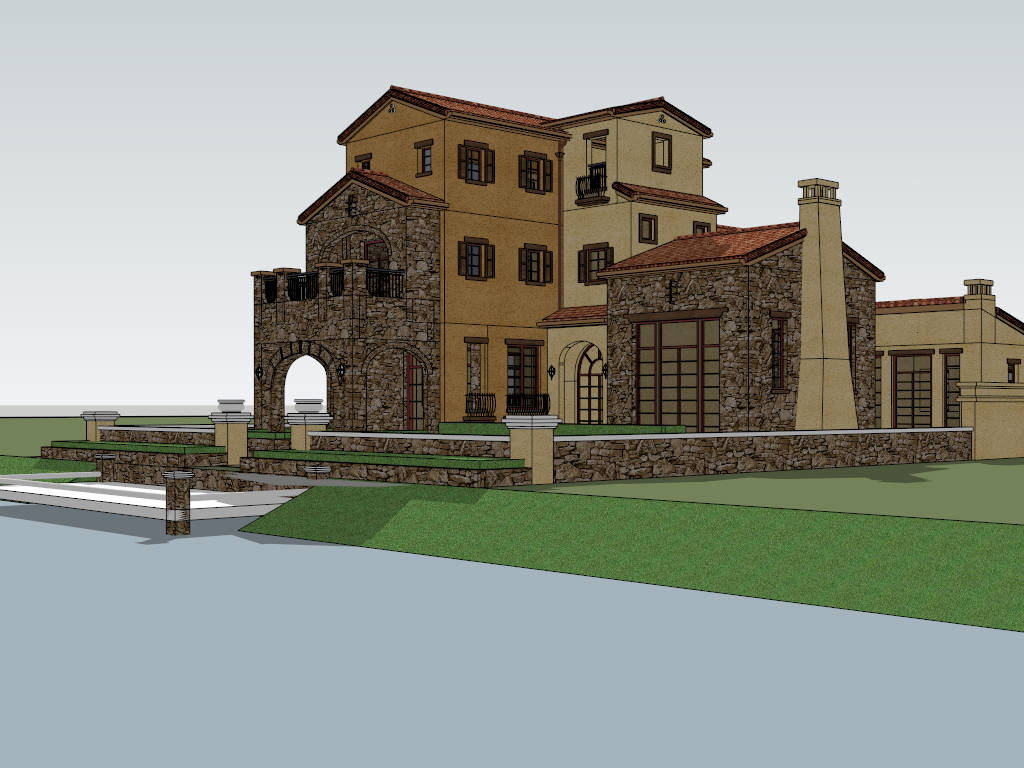 Country Style Villa Design sketchup model preview - SketchupBox