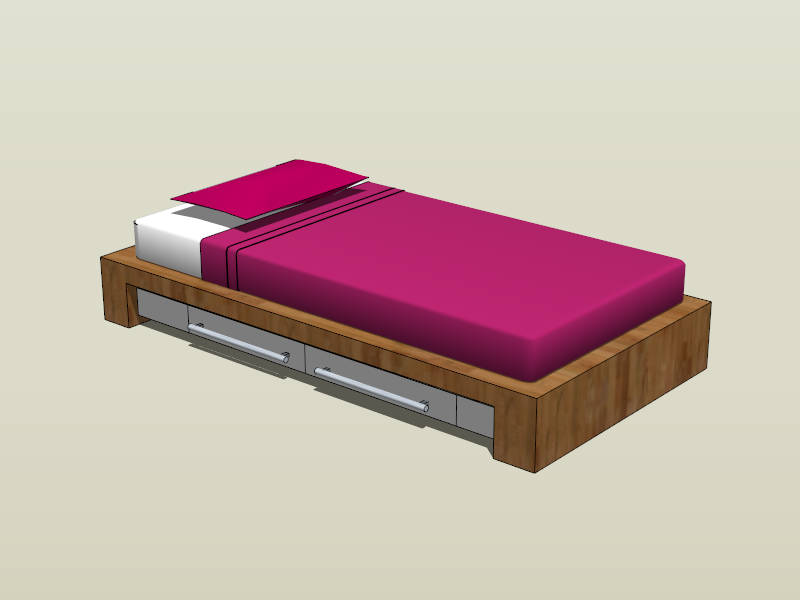 Single Bed with Storage Drawers sketchup model preview - SketchupBox