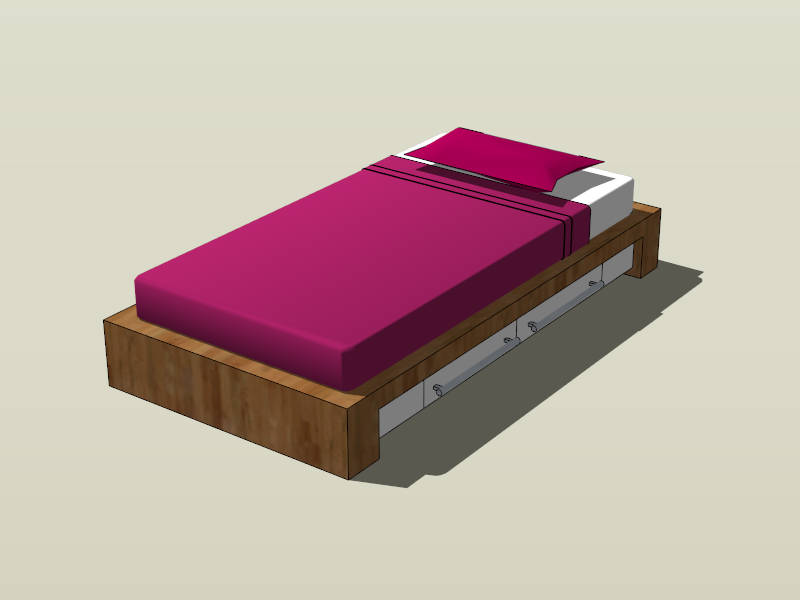 Single Bed with Storage Drawers sketchup model preview - SketchupBox