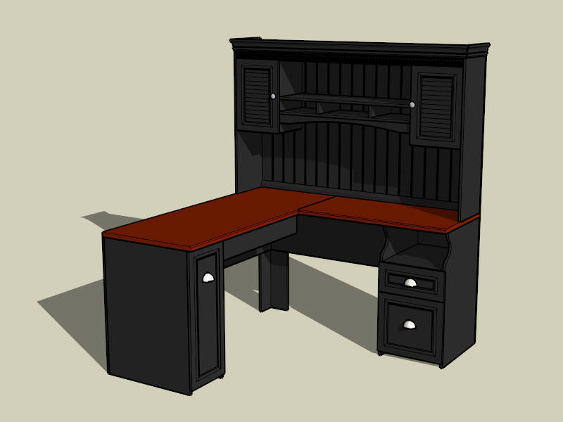 L-Shaped Desk with Storage and Hutch sketchup model preview - SketchupBox
