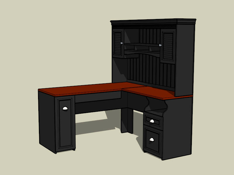 L-Shaped Desk with Storage and Hutch sketchup model preview - SketchupBox