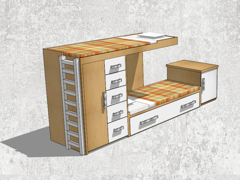 Wooden Bunk Beds With Storage sketchup model preview - SketchupBox