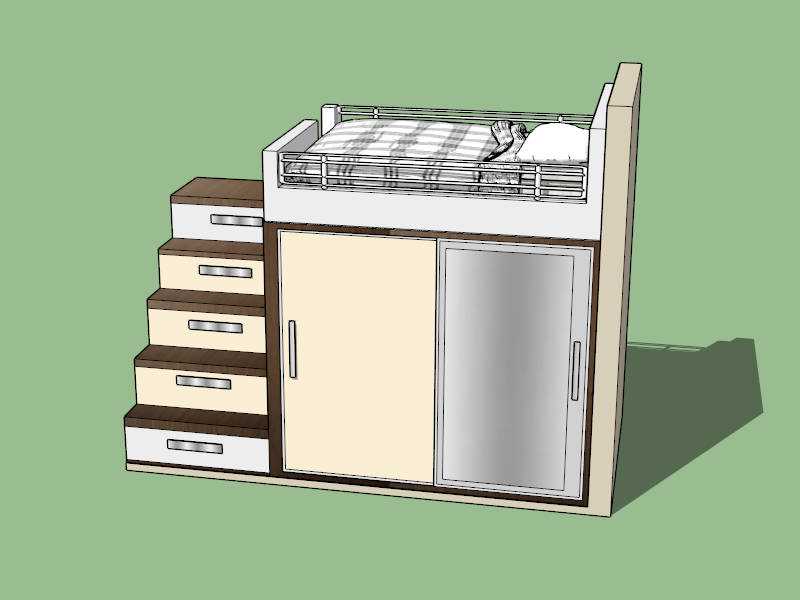 Loft Bed with Wardrobe sketchup model preview - SketchupBox