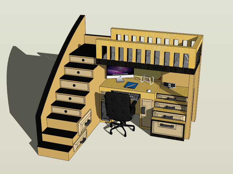 Loft Bed with Desk sketchup model preview - SketchupBox